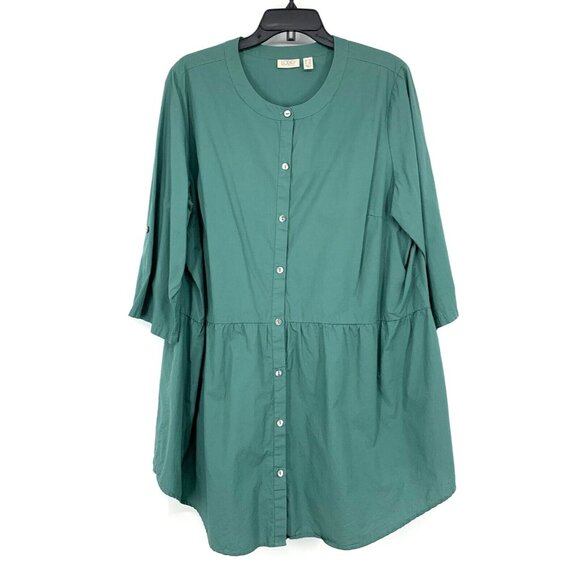 LOGO Lori Goldstein Top Button Front Tunic Roll Tab Waist Seam - Picture 2 of 12